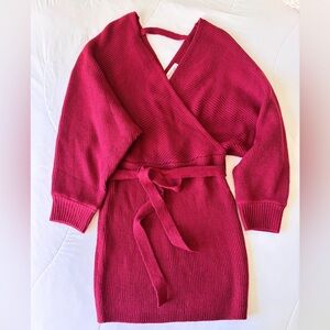 Deep Red Wrap Sweater Dress